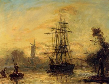 Johan Jongkind Painting - Rotterdam ship seascape Johan Barthold Jongkind